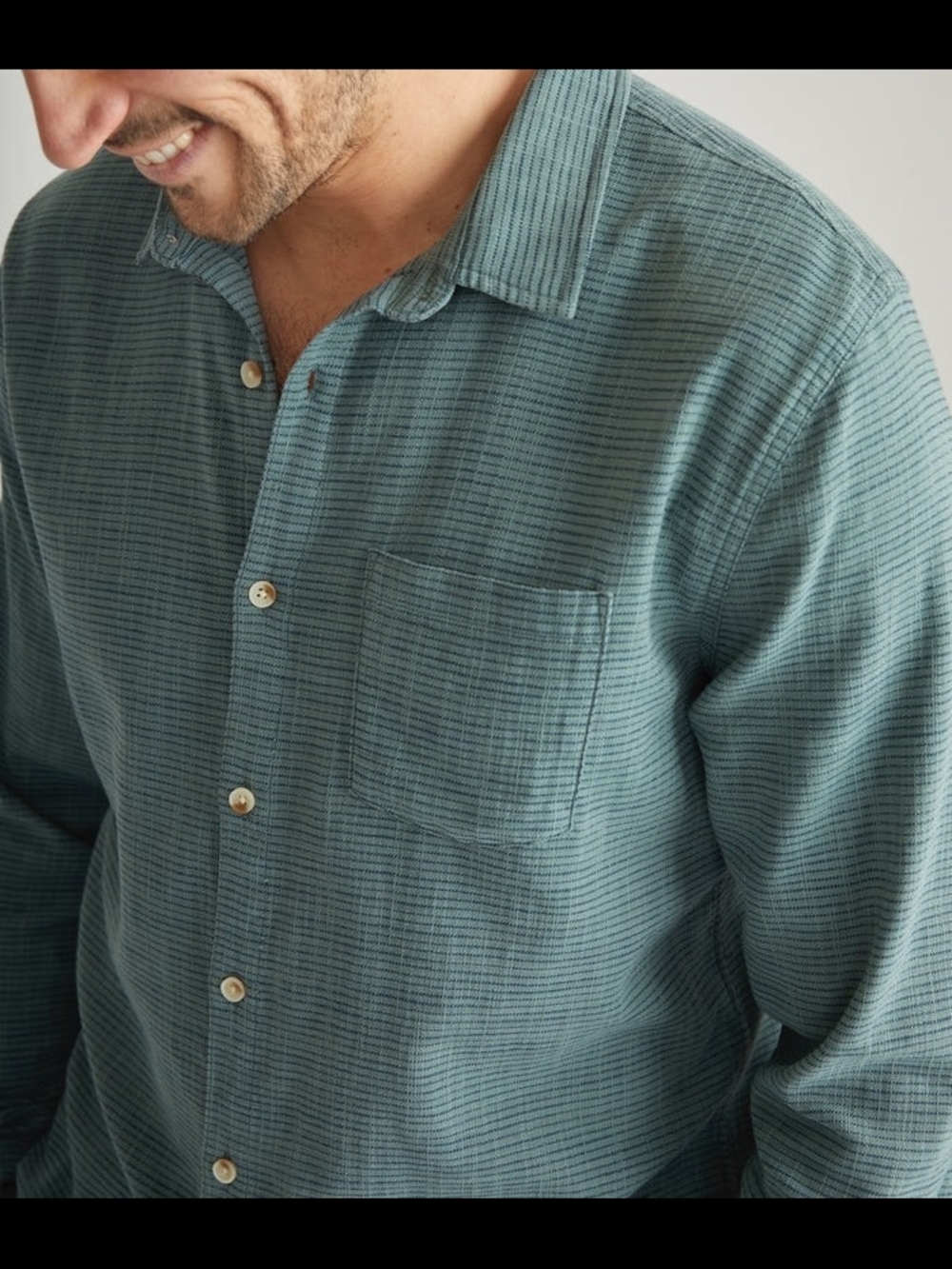 Marine Layer Stretch Selvage Green Long-Sleeve Button-Down Shirt